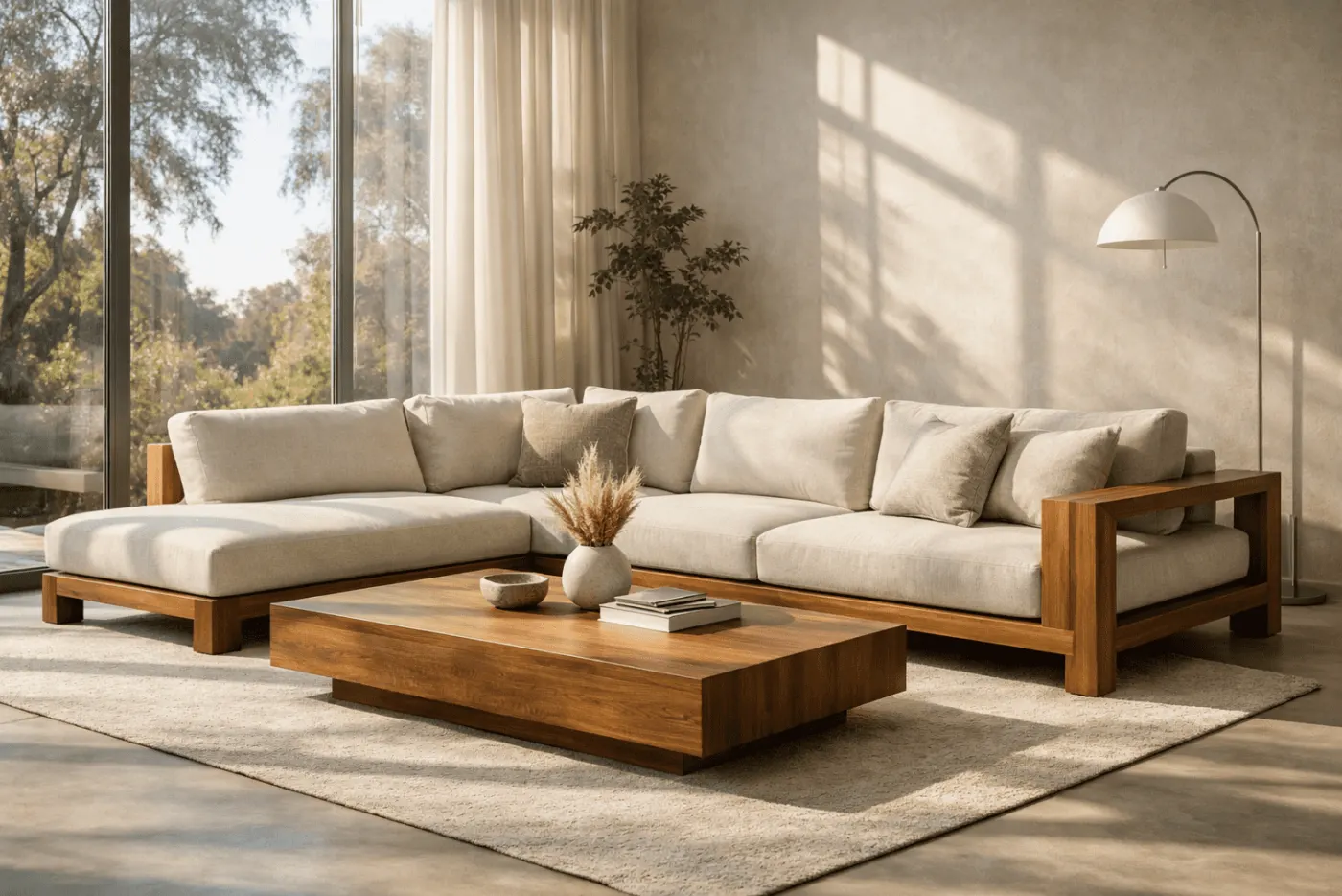 Modern living room interior design by Teak Room Interiors in Kerala